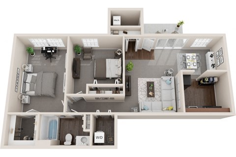 Floor plan for 2 beds, 1 bath, 723 sqft